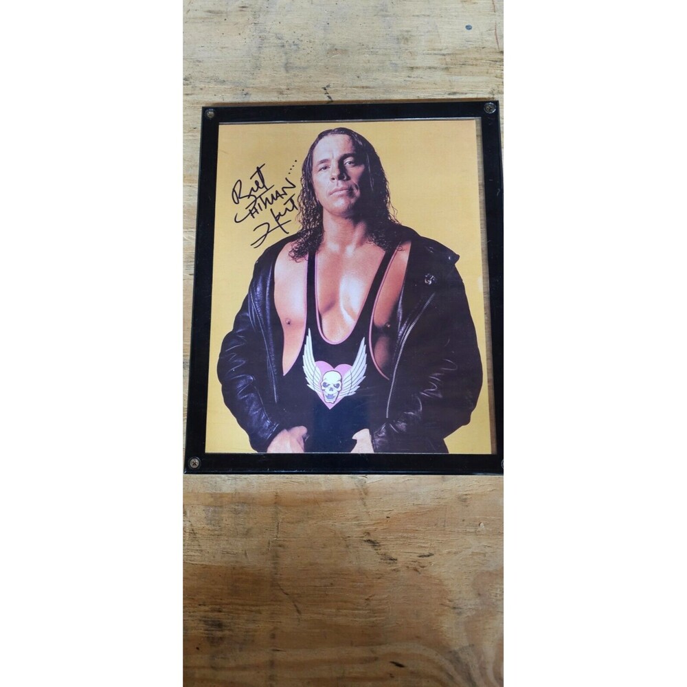 Brett Hitman Hart Autographed Photo In Protective Case